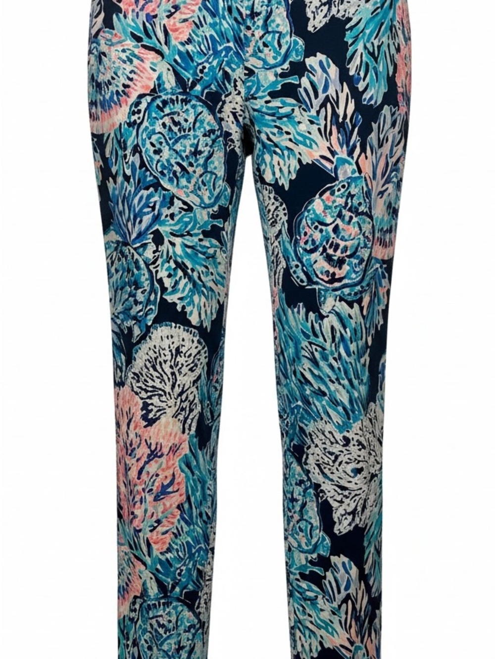 Lilly Pulitzer Multicolor Navy & Aqua Printed Pants with Gold Button